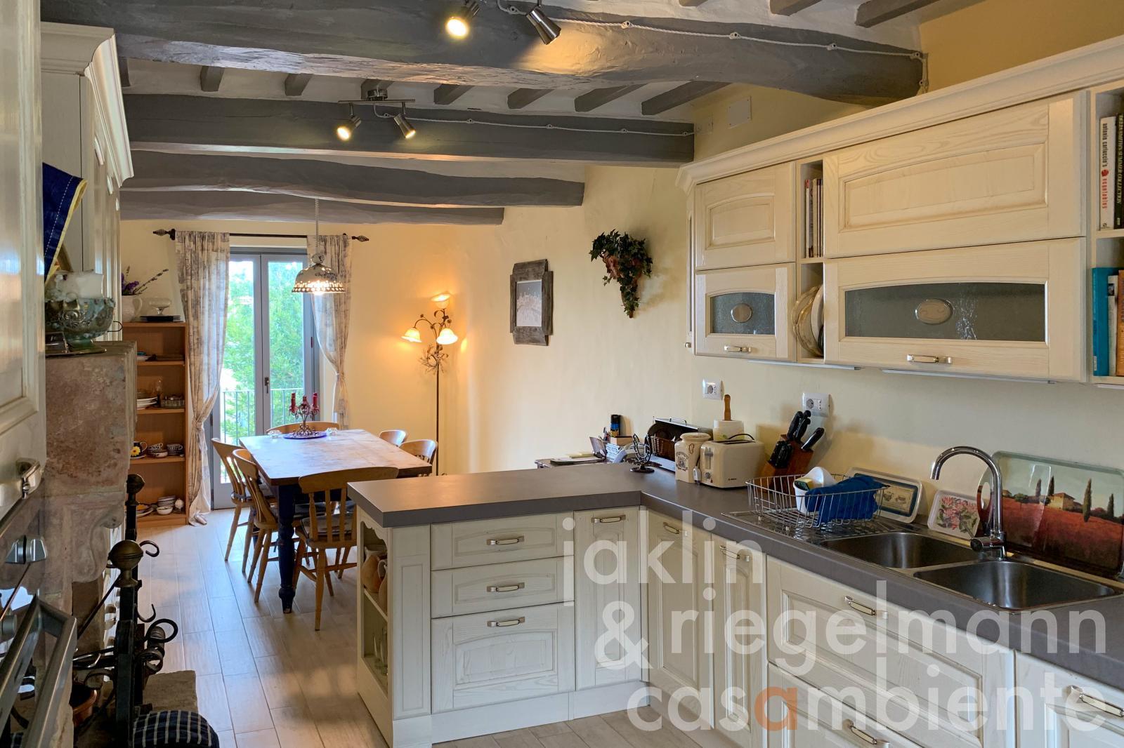 Village house with garage, garden, swimming pool, and stunning views south over the Tiber Valley
