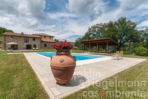 Villa di rappresentanza con due annessi, piscina e 30 ettari di terreno in Casentino