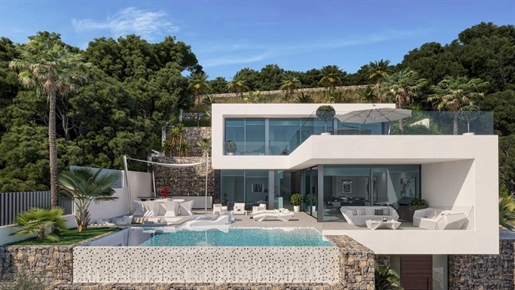 Contemporary and opulent, this four-bedroom, five-bathroom villa in Calpe boasts extraordinary sea v