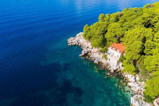 Unique waterfront villa in Dubrovnik area with private beach platform, on a large green land plot of