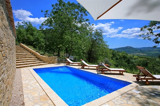 Two stone houses with swimming pool in Oprtalj with magic views over Motovun