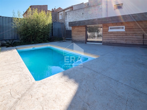 Millas - Huis te koop 4 zijden van hetzelfde niveau met zwembad