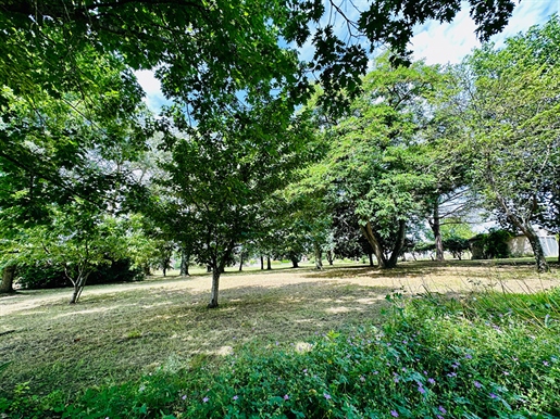 Propriété avec maison d'architecte, dépendances et parc boisé.