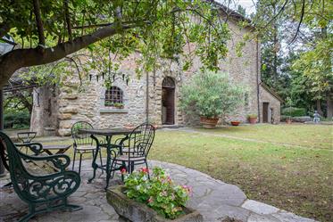 Stone farmhouse with views of Cortona, private pond, vineyard and olive grove