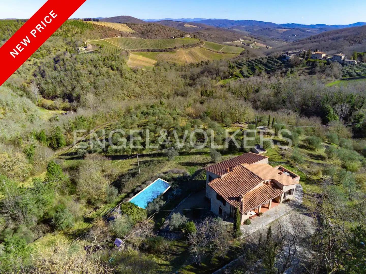 Enjoy the Scenic Beauty of Chianti in this mix of Elegant Villa and Farmhouse