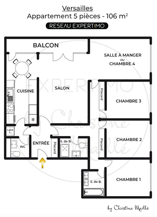 Versailles Montreuil - Appartement 5 pièces 106m2 avec balcon, place de parking et ascenseur