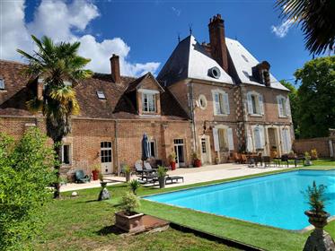 A wing of castle for sale in Sologne in a planted park with a private garden and heated swimming poo