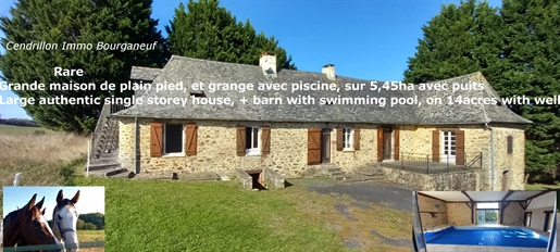 Rare: large authentic single storey stone house, ~145m2 living space, 3 bedrooms, + barn with heated
