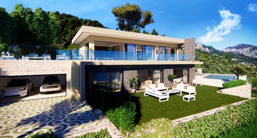 Sublime villa contemporaine neuve sur les hauteurs de Roquebrune-Cap-Martin avec vue mer panoramique