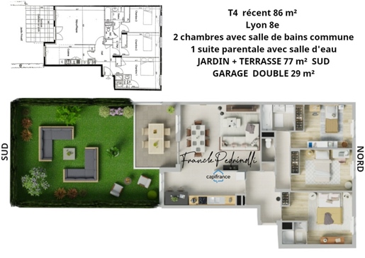 Dpt Rhône (69), for sale Lyon 8Th District Apartment T4 86m² with Garden Floor of 78 m²